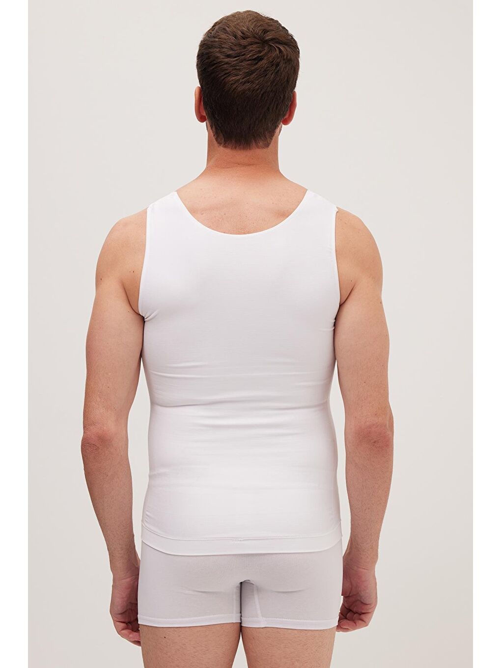 Erkek Süper Slim Fit Extra Dar Kesim Lastikli Beyaz Atlet Korse-7