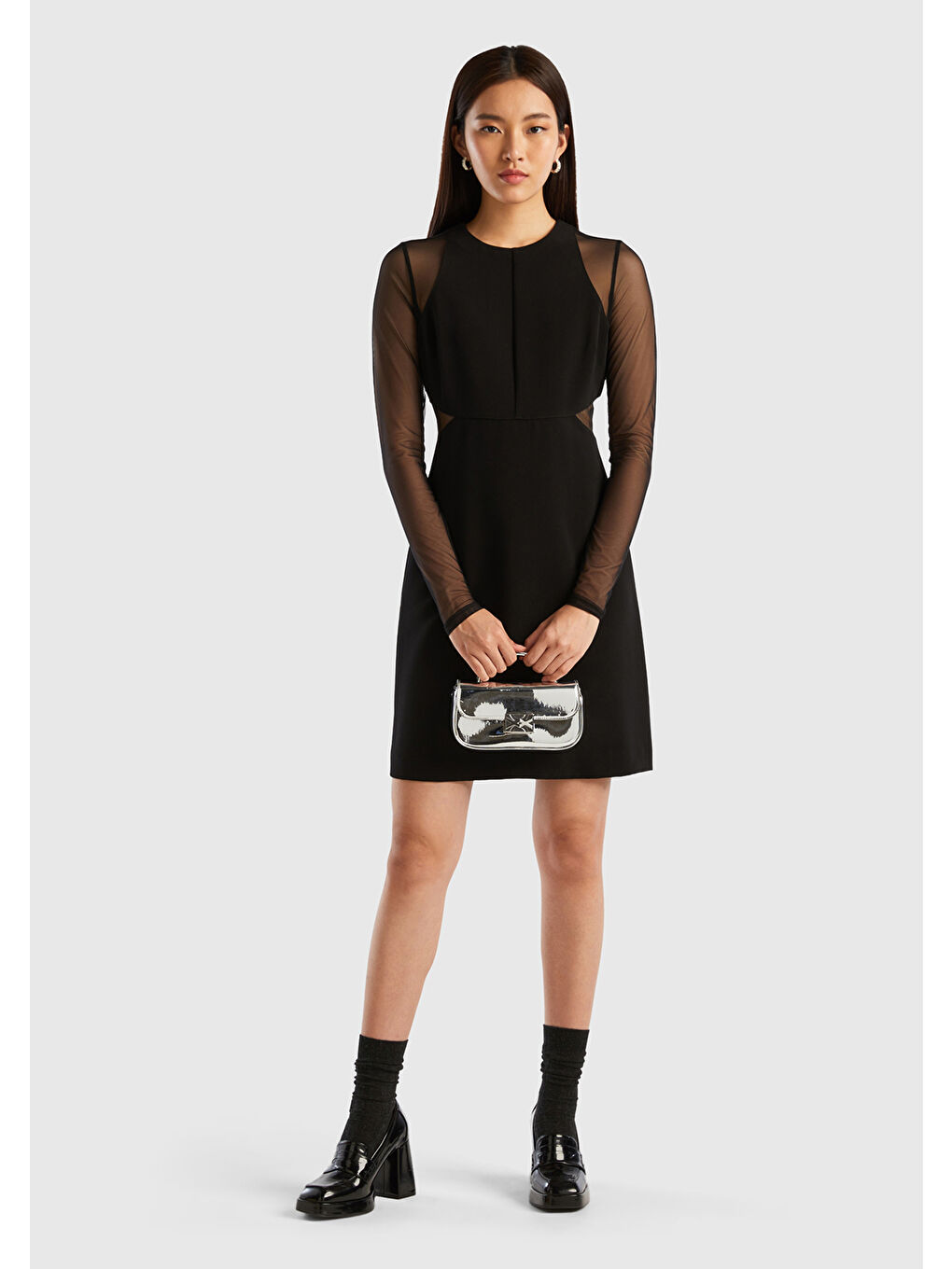 Kadın Siyah Kol ve Beli Transparan Mini Elbise-4