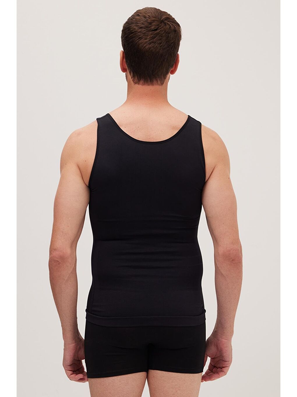 Erkek Süper Slim Fit Extra Dar Kesim Lastikli Siyah Atlet Korse-6