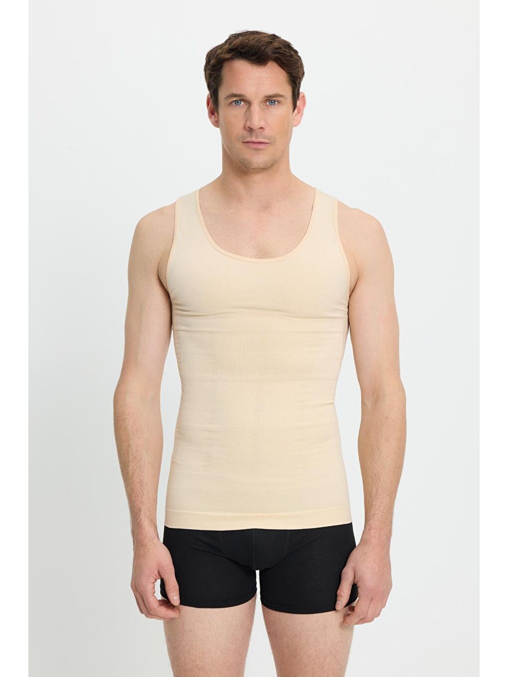 Bej Erkek Süper Slim Fit Extra Dar Kesim Lastikli Ten Rengi Atlet Korse