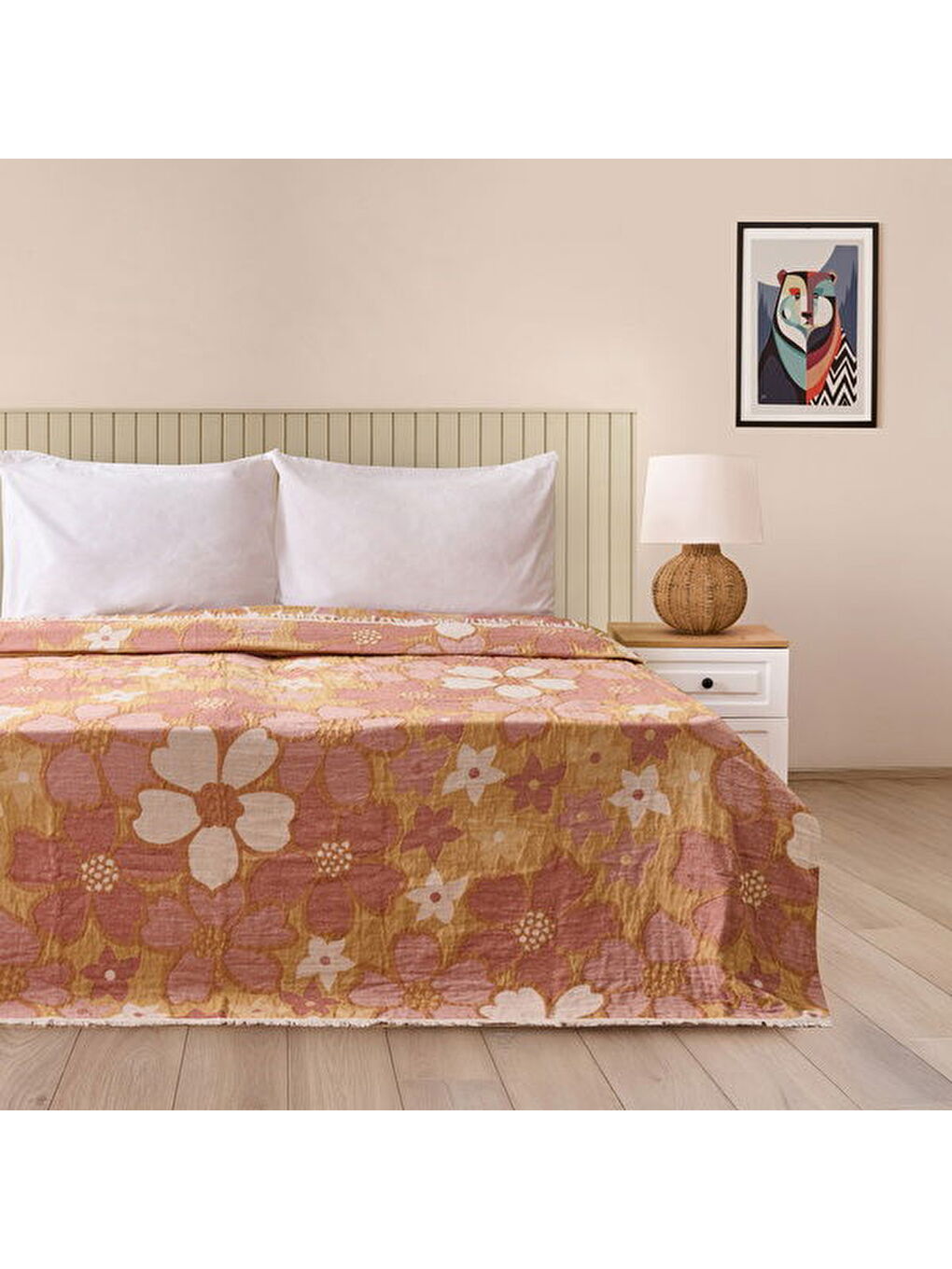 Kahverengi Soft Earthy Çift Kişilik Müslin Pike - Kiremit - 230x240 cm