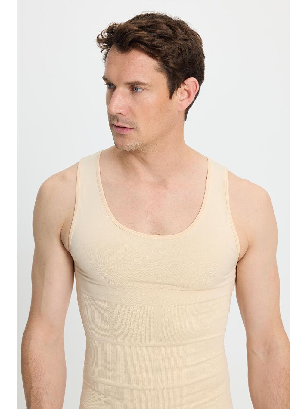 Bej Erkek Süper Slim Fit Extra Dar Kesim Lastikli Ten Rengi Atlet Korse-1