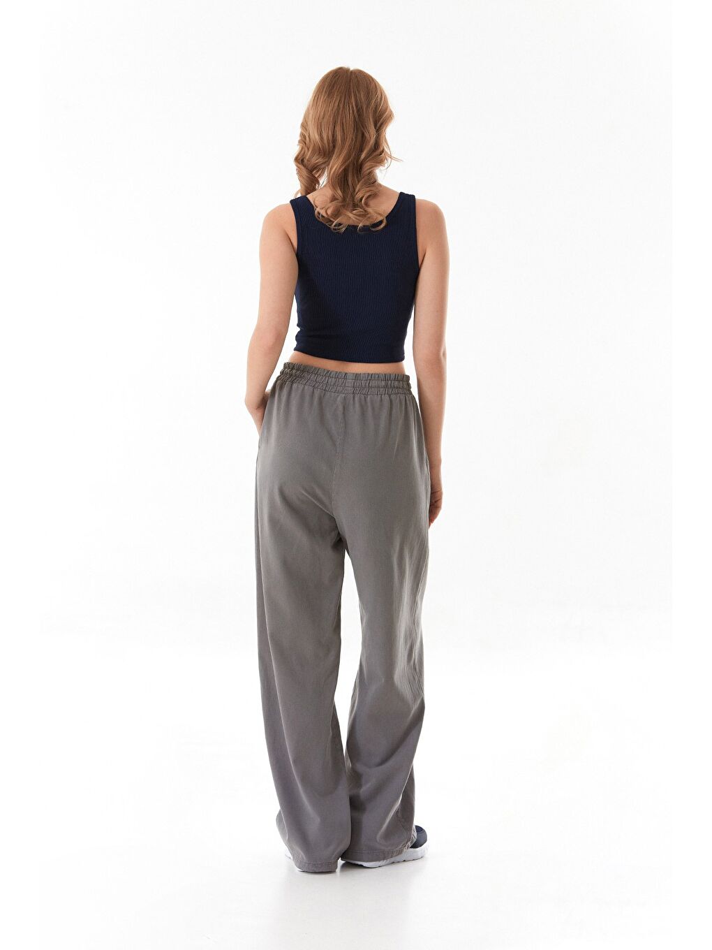 Antrasit Beli Bağlamalı Cepli Lyocell Kumaş Palazzo Pantolon-3