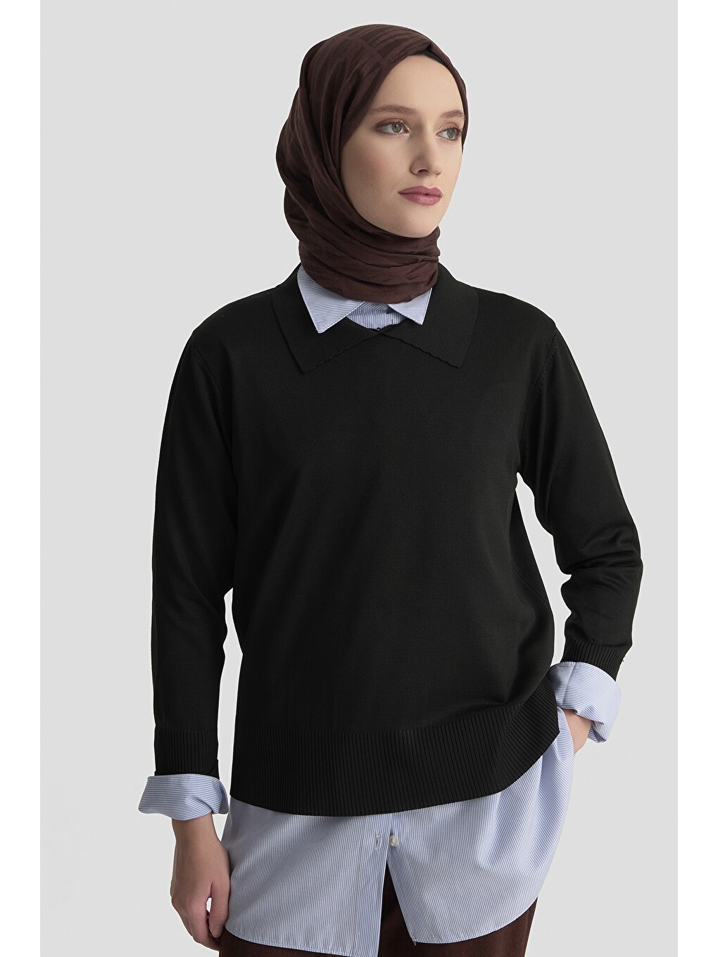 Polo Yaka Triko Kazak Siyah-1