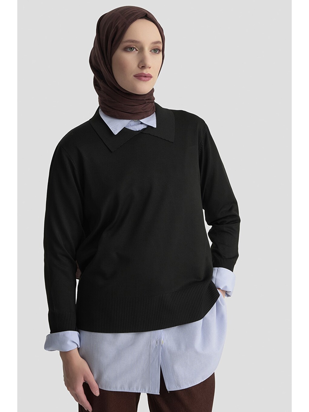 Polo Yaka Triko Kazak Siyah-2