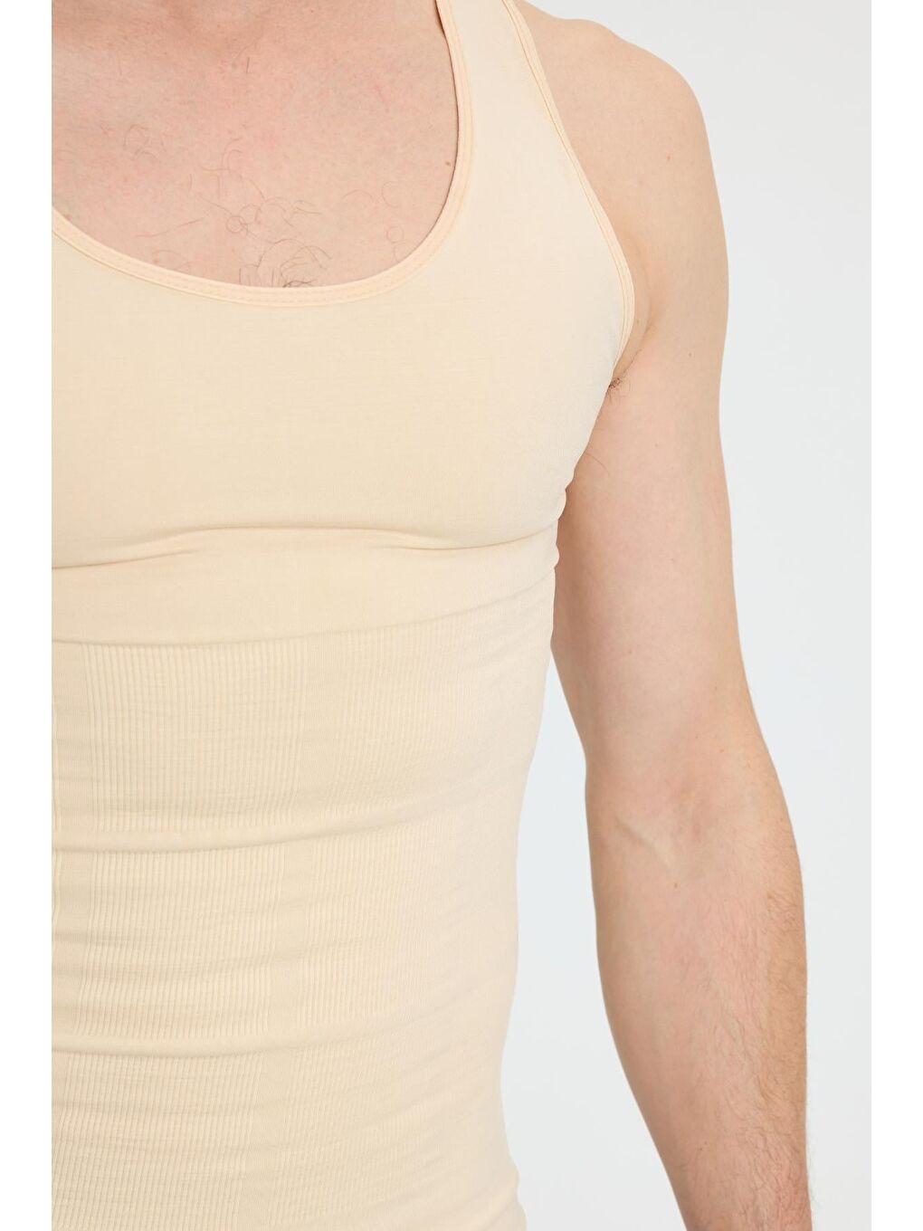 Bej Erkek Süper Slim Fit Extra Dar Kesim Lastikli Ten Rengi Atlet Korse-2