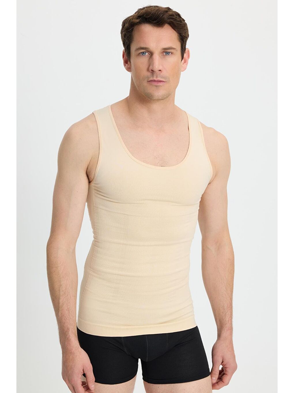 Bej Erkek Süper Slim Fit Extra Dar Kesim Lastikli Ten Rengi Atlet Korse-4