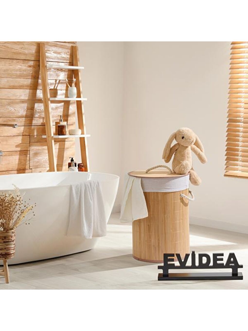 Bej Bambu Çamaşır Sepeti - 48 Litre