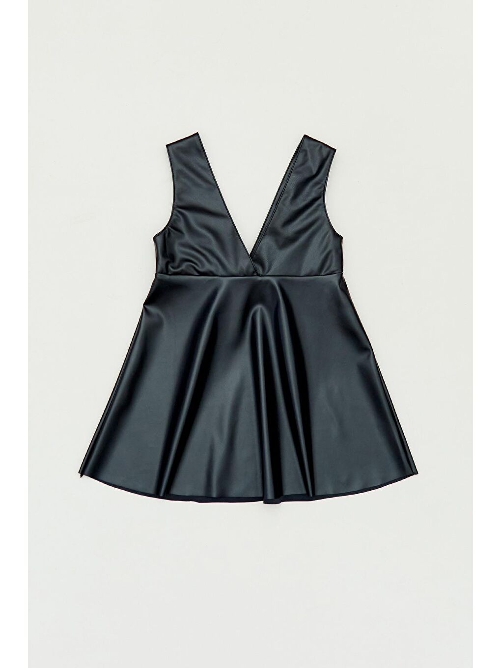 Siyah Suni Deri Fiyonk Detaylı  Kız Çocuk Elbise Takım-3