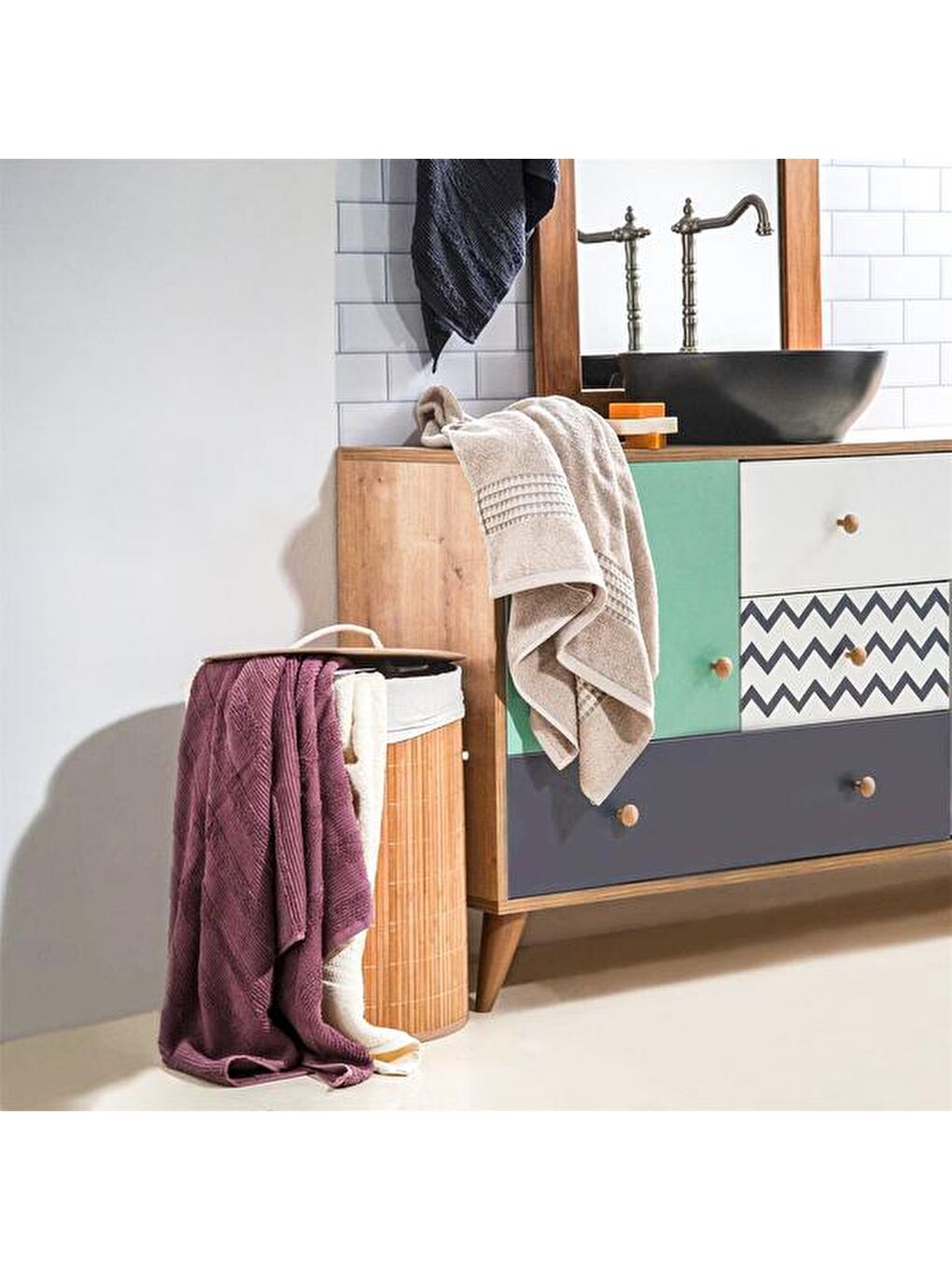 Bej Bambu Çamaşır Sepeti - 48 Litre-7