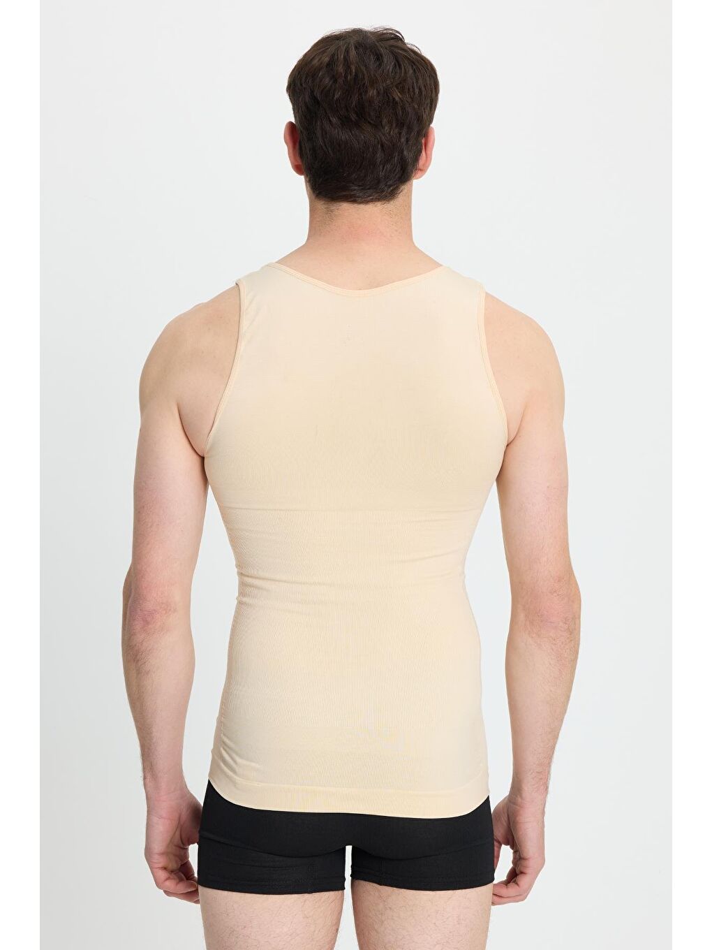 Bej Erkek Süper Slim Fit Extra Dar Kesim Lastikli Ten Rengi Atlet Korse-7