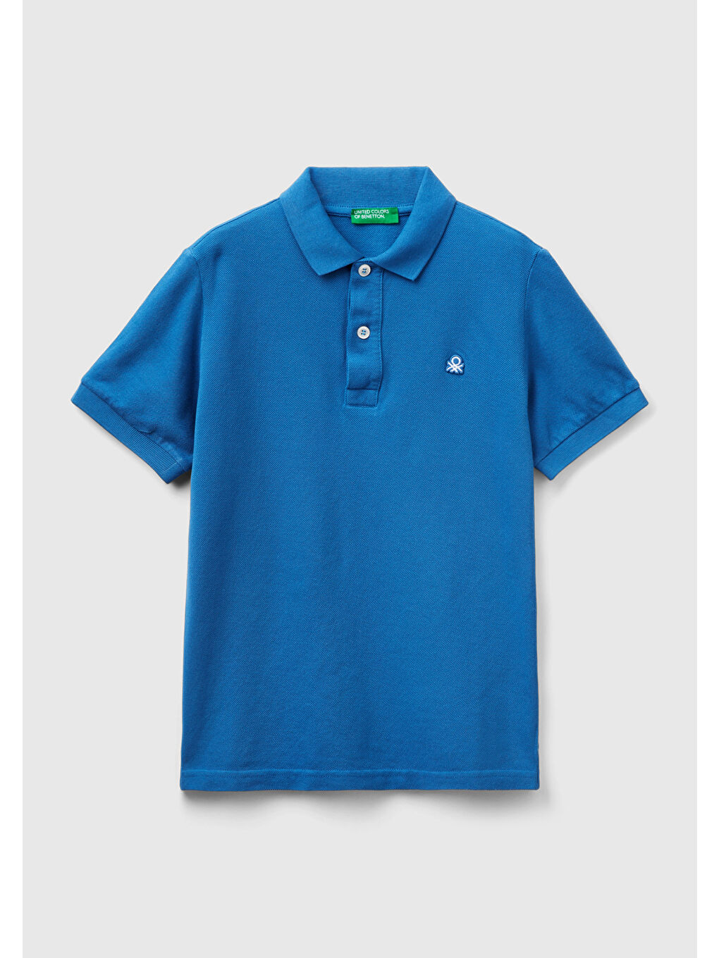 United Colors Of Benetton Erkek Çocuk Saks Mavi Logolu Pike Polo T-Shirt