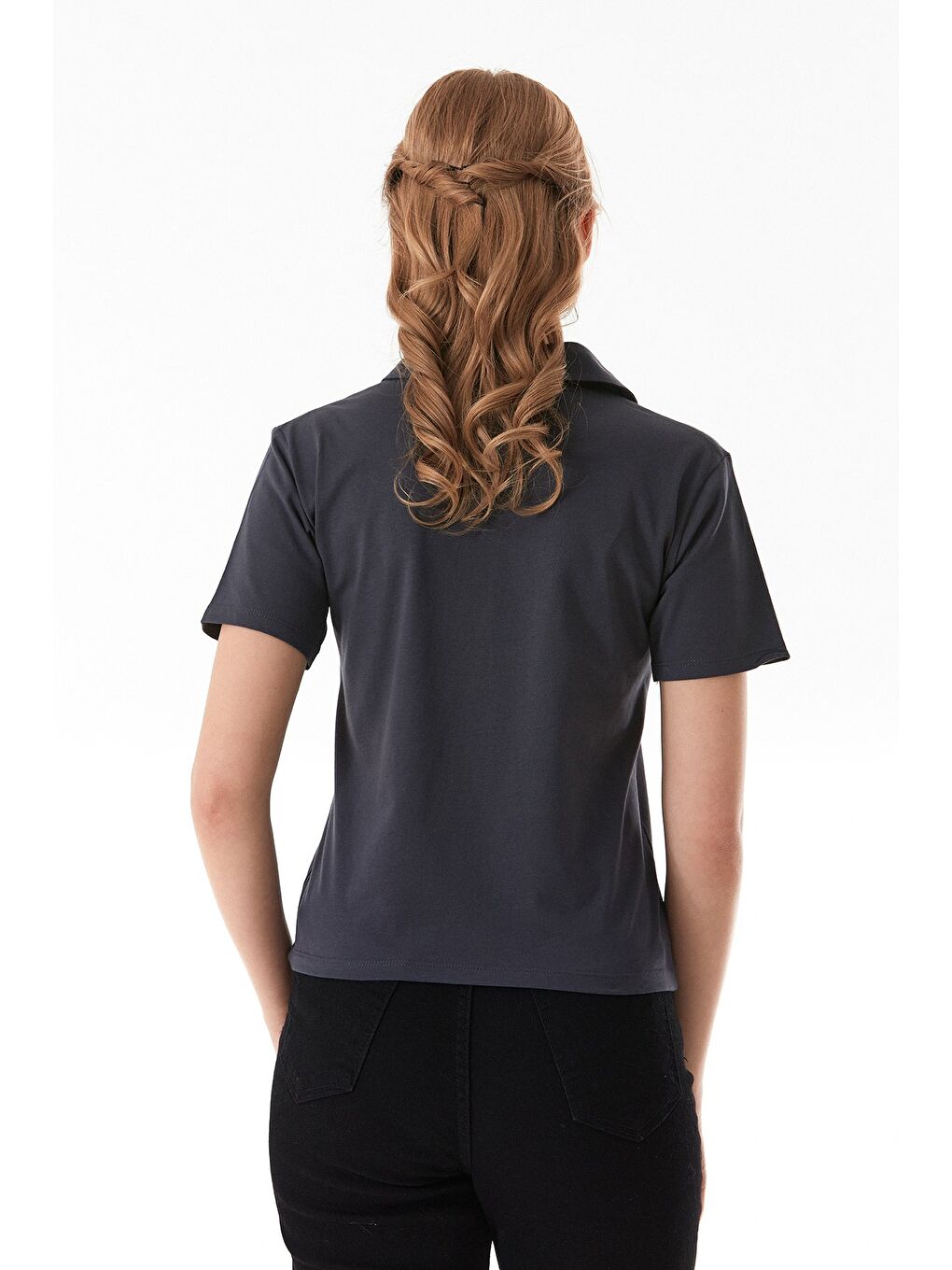 Antrasit Basic Polo Yaka Tişört-2