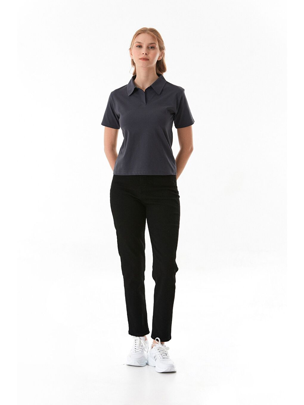 Antrasit Basic Polo Yaka Tişört-3