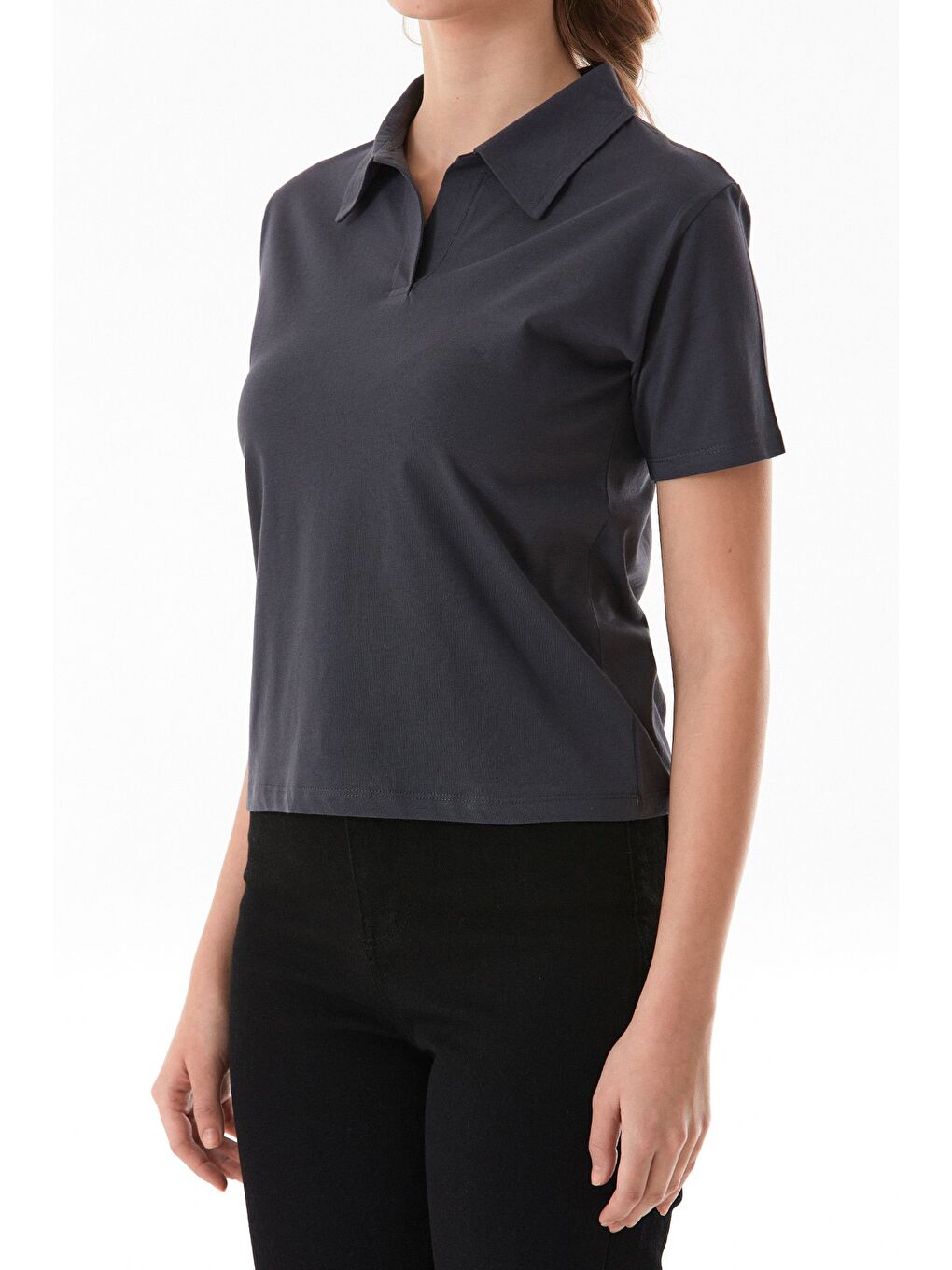 Antrasit Basic Polo Yaka Tişört-4