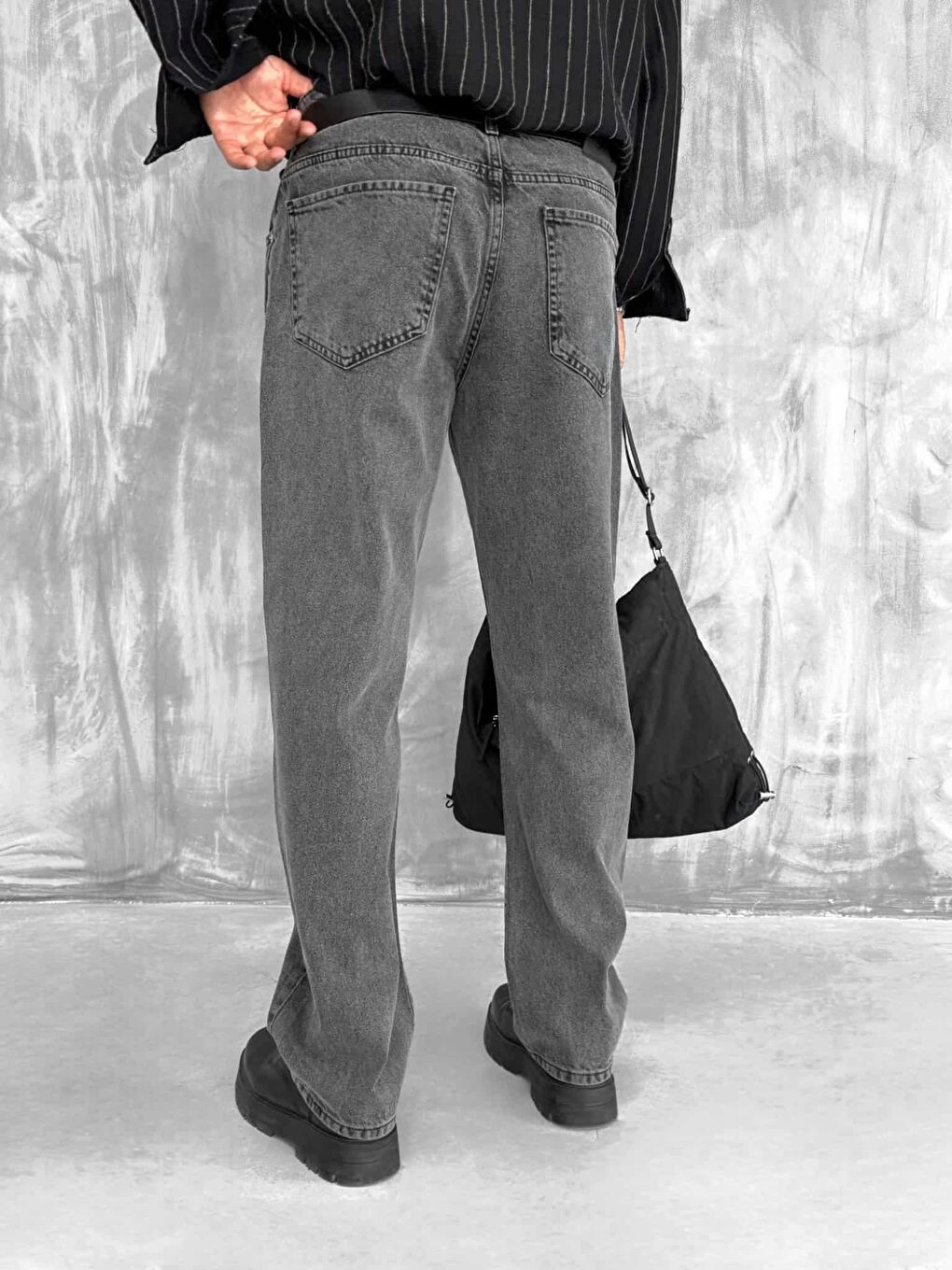 Erkek Baggy Fit Jean Pantolon Koyu Gri-4