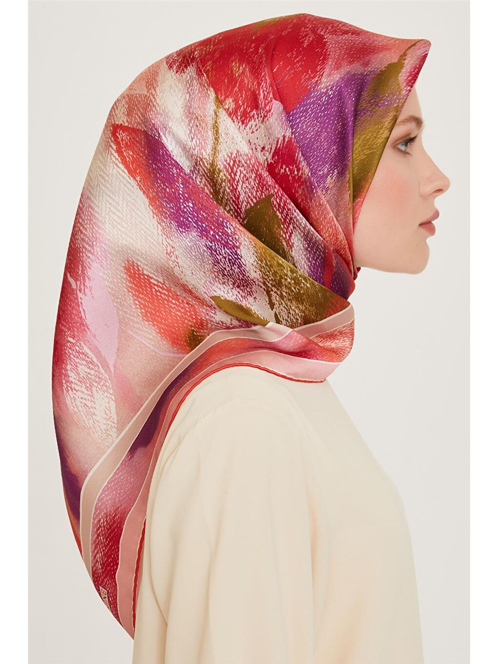 Karışık Soyut Desenli Twill Saf İpek Eşarp 9240D 01-1