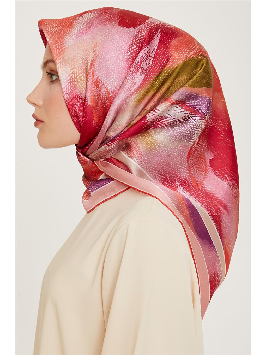 Karışık Soyut Desenli Twill Saf İpek Eşarp 9240D 01-2