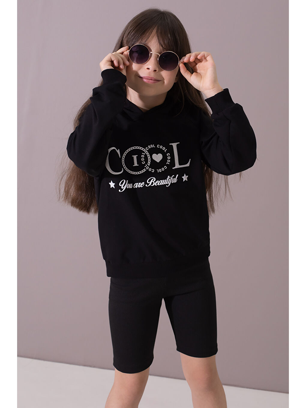 Cansın Mini Siyah Kabartmalı Cool Yazılı Kapüşonlu Kız Çocuk Sweatshirt 19698 - 2