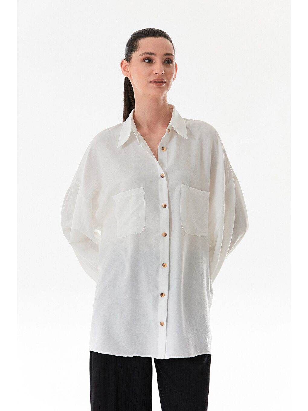 Beyaz Fullamodest Oversize Balon Kol Gömlek-2