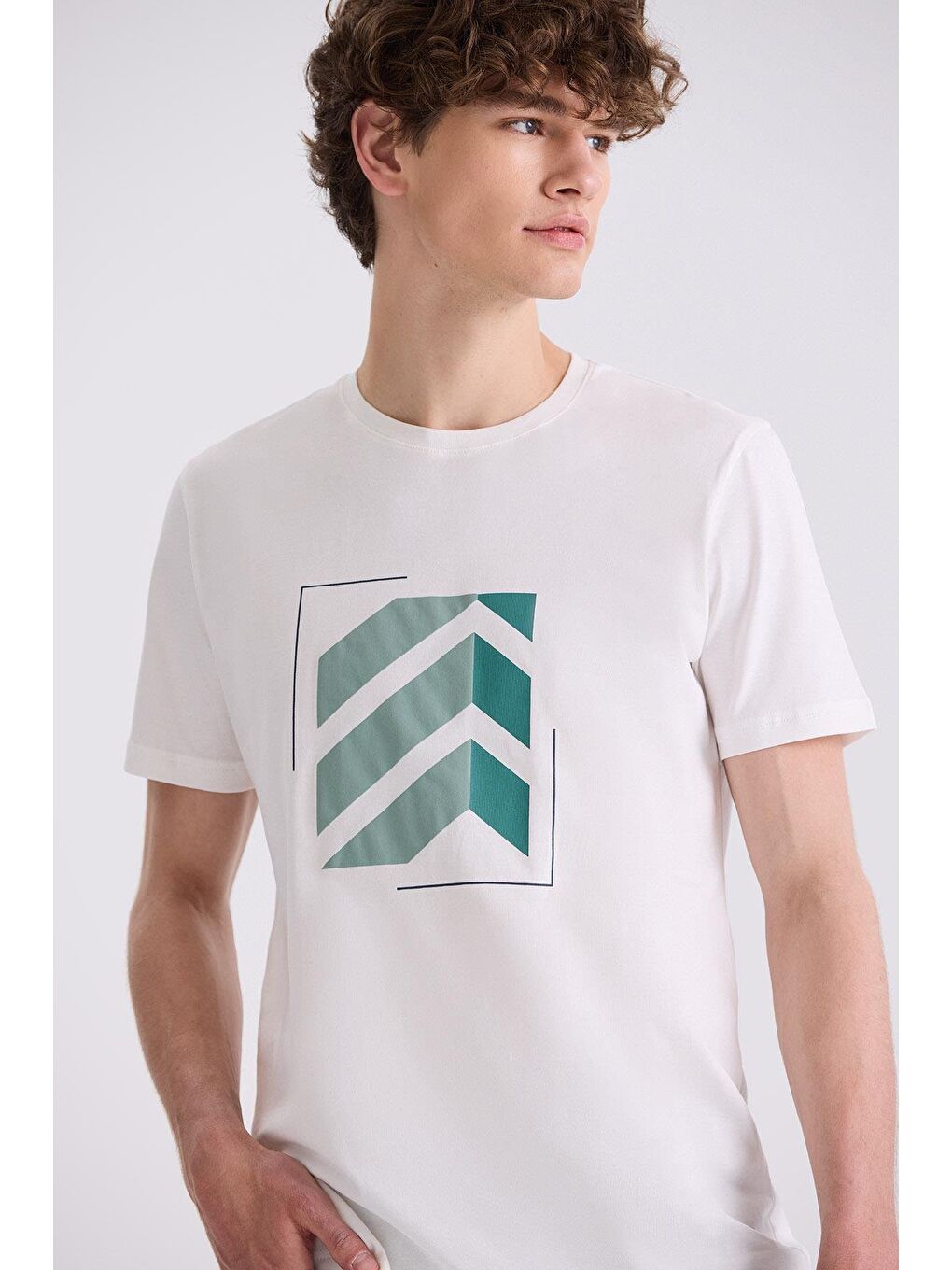 Ekru Slim Fit Bisiklet Yaka T-Shirt-2