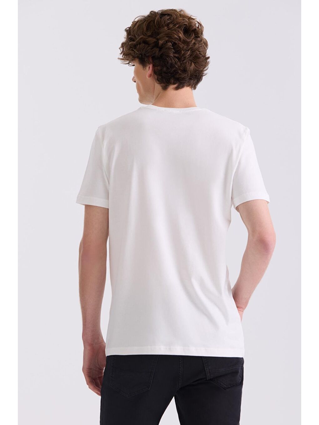 Ekru Slim Fit Bisiklet Yaka T-Shirt-3