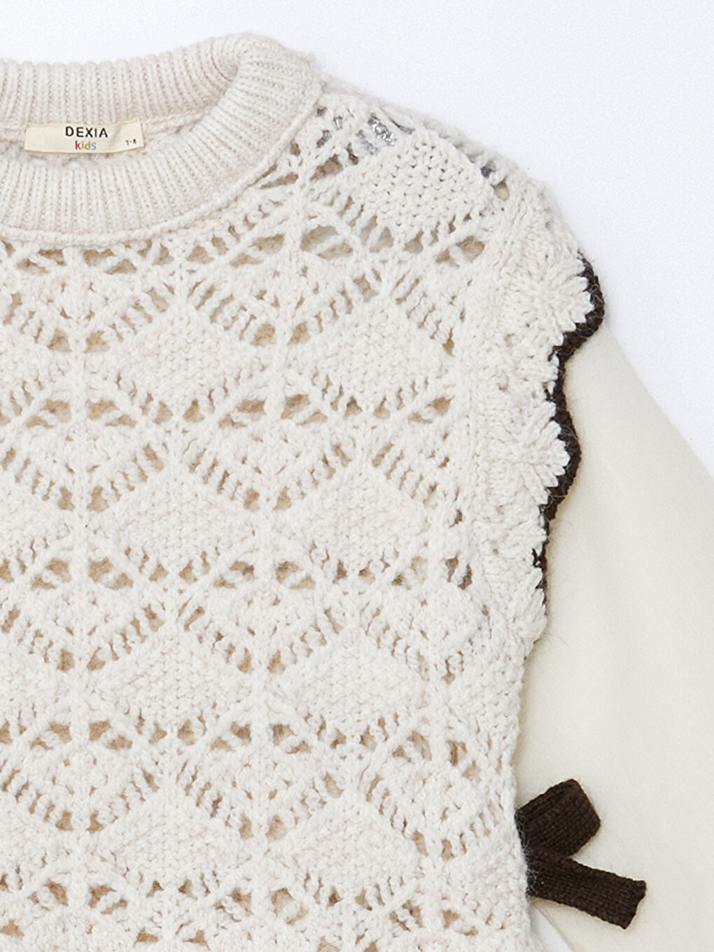 Tipping Dress - Dokuma ve Örgü Detaylı  Astarlı Triko Elbise - Ekru Renk-1