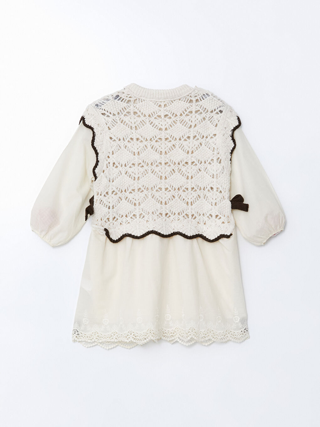 Tipping Dress - Dokuma ve Örgü Detaylı  Astarlı Triko Elbise - Ekru Renk-2