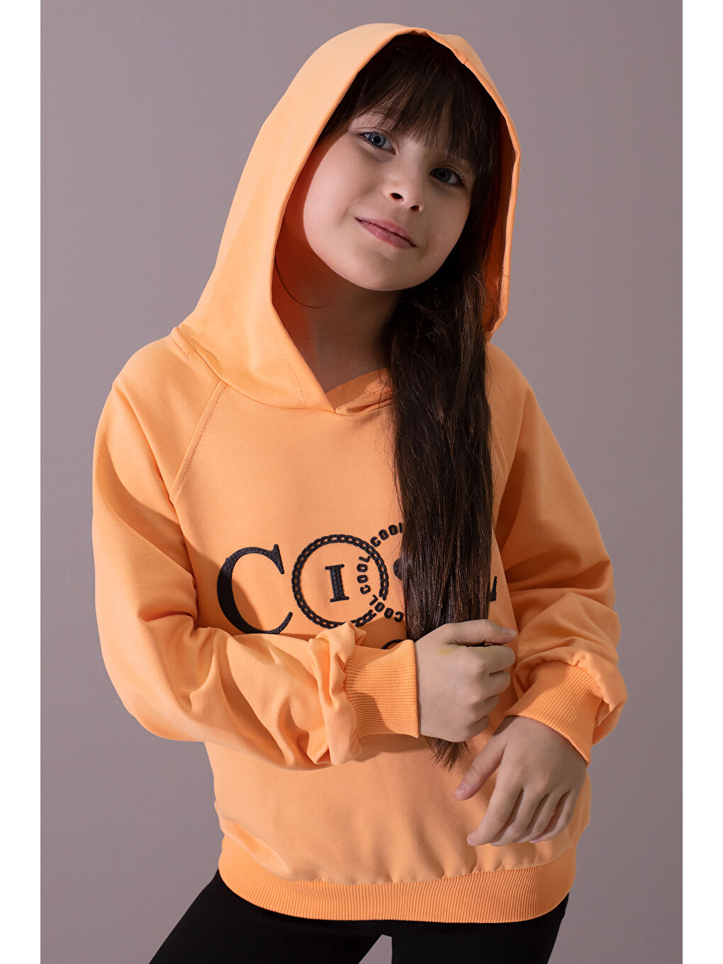 Cansın Mini Turuncu Kabartmalı Cool Yazılı Kapüşonlu Kız Çocuk Sweatshirt 19696 - 3