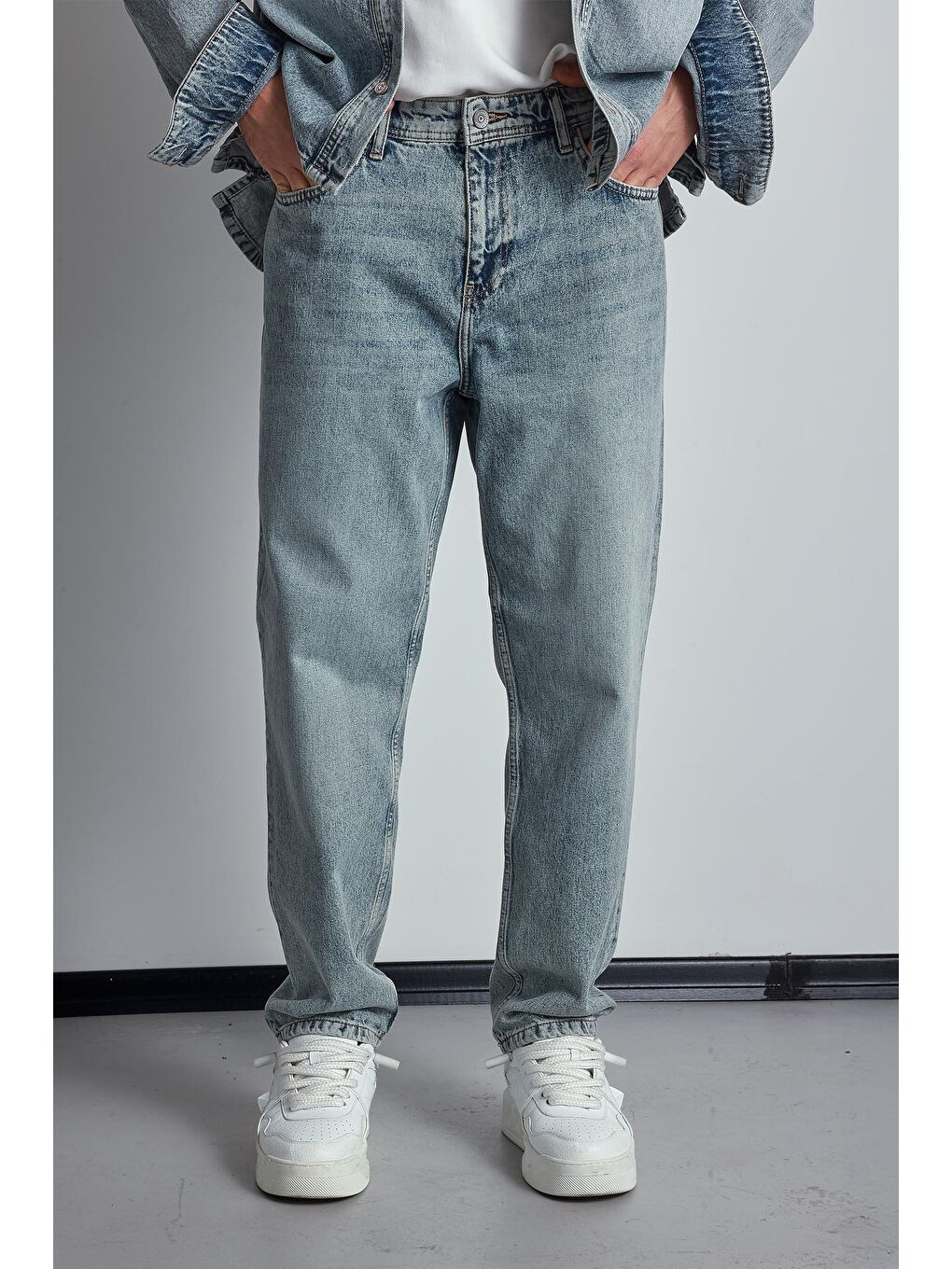 Erkek Baggy Fit Jean Açık Mavi-4