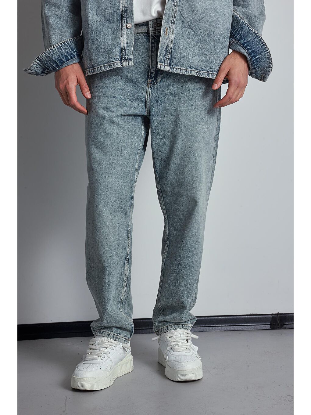 Erkek Baggy Fit Jean Açık Mavi-1