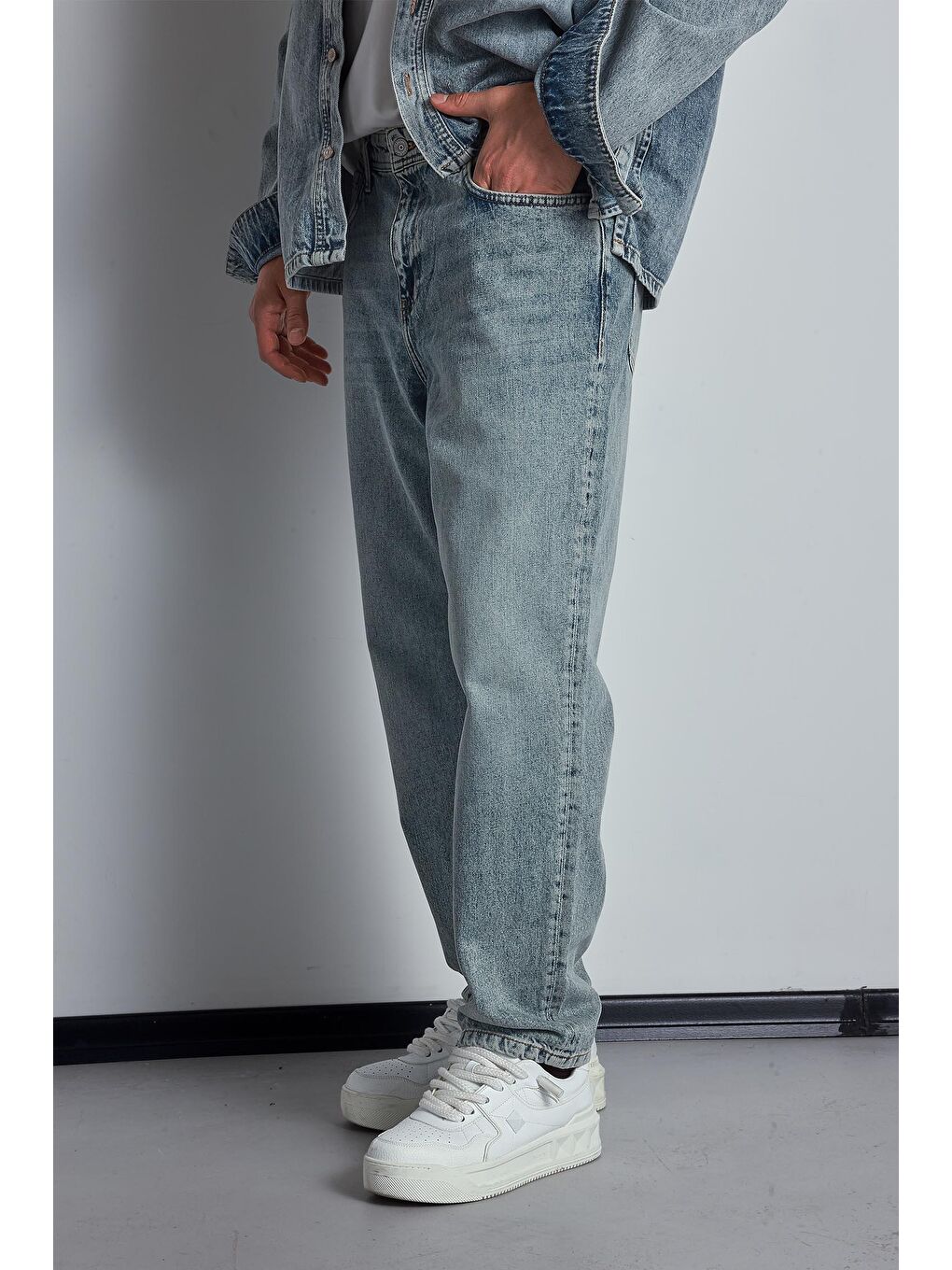 Erkek Baggy Fit Jean Açık Mavi-3