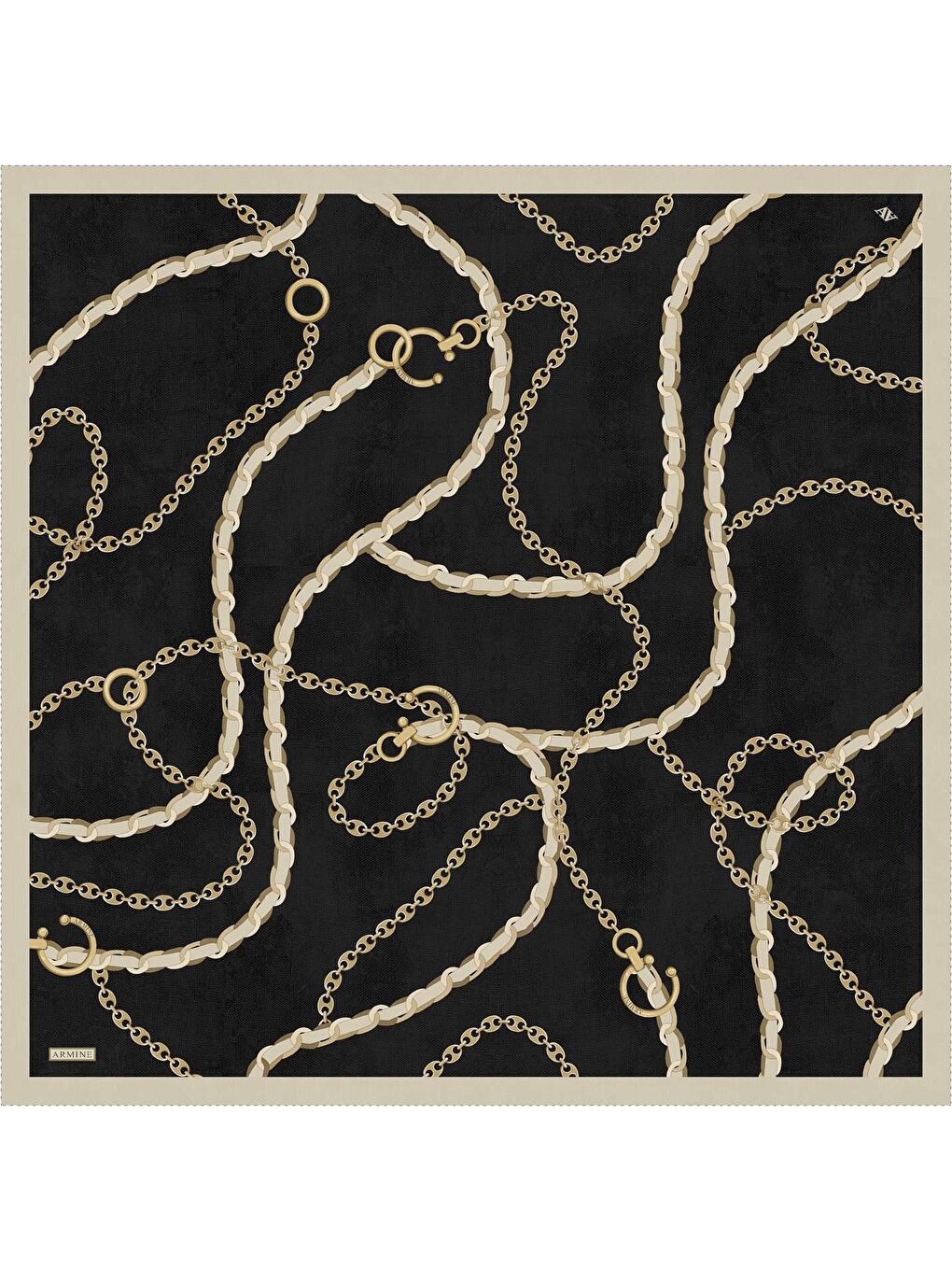 Kahverengi Klasik Desenli Saf İpek Twill Eşarp 9346 09-2