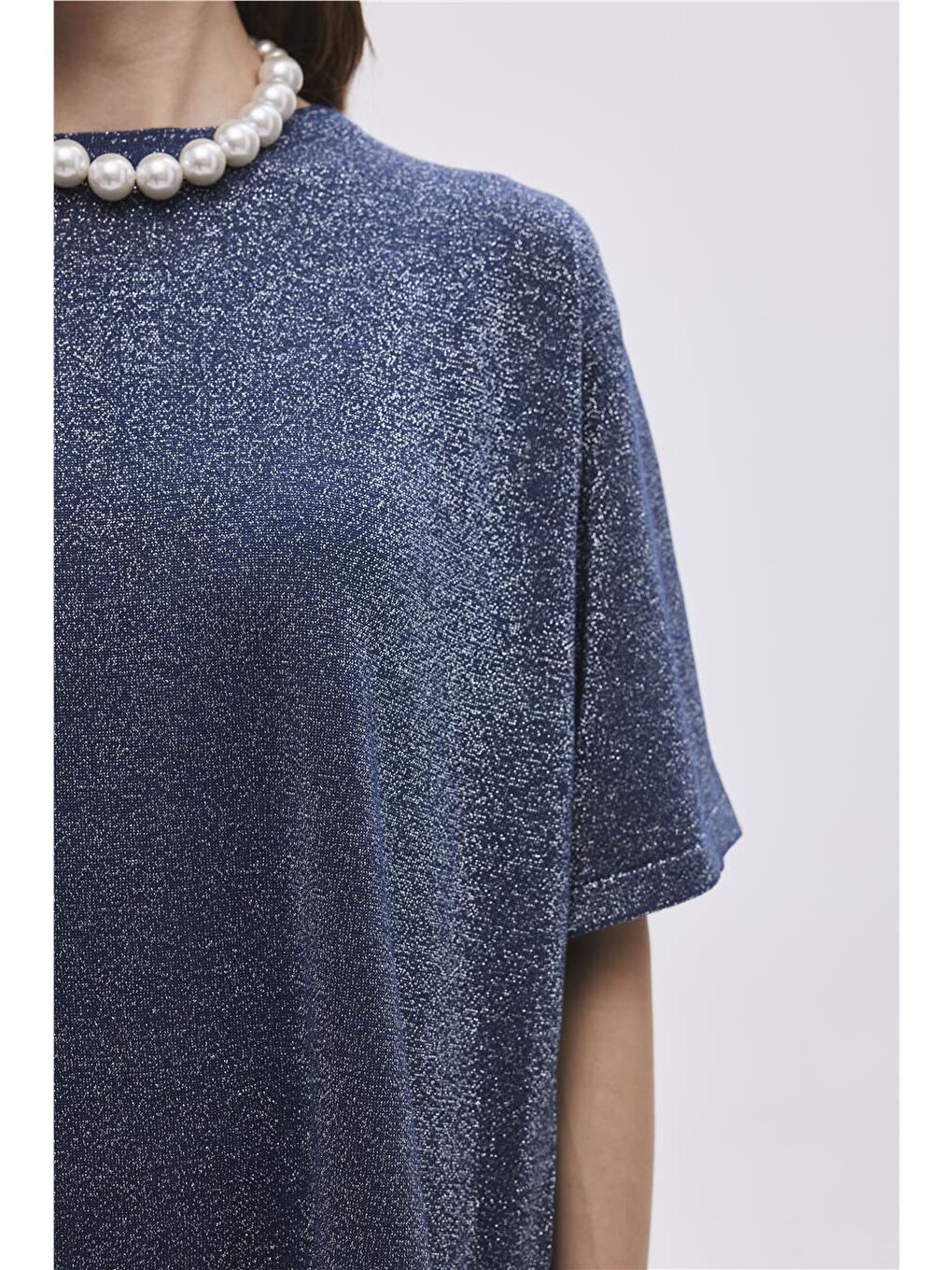 Lacivert Simli Oversize Triko Bluz-3