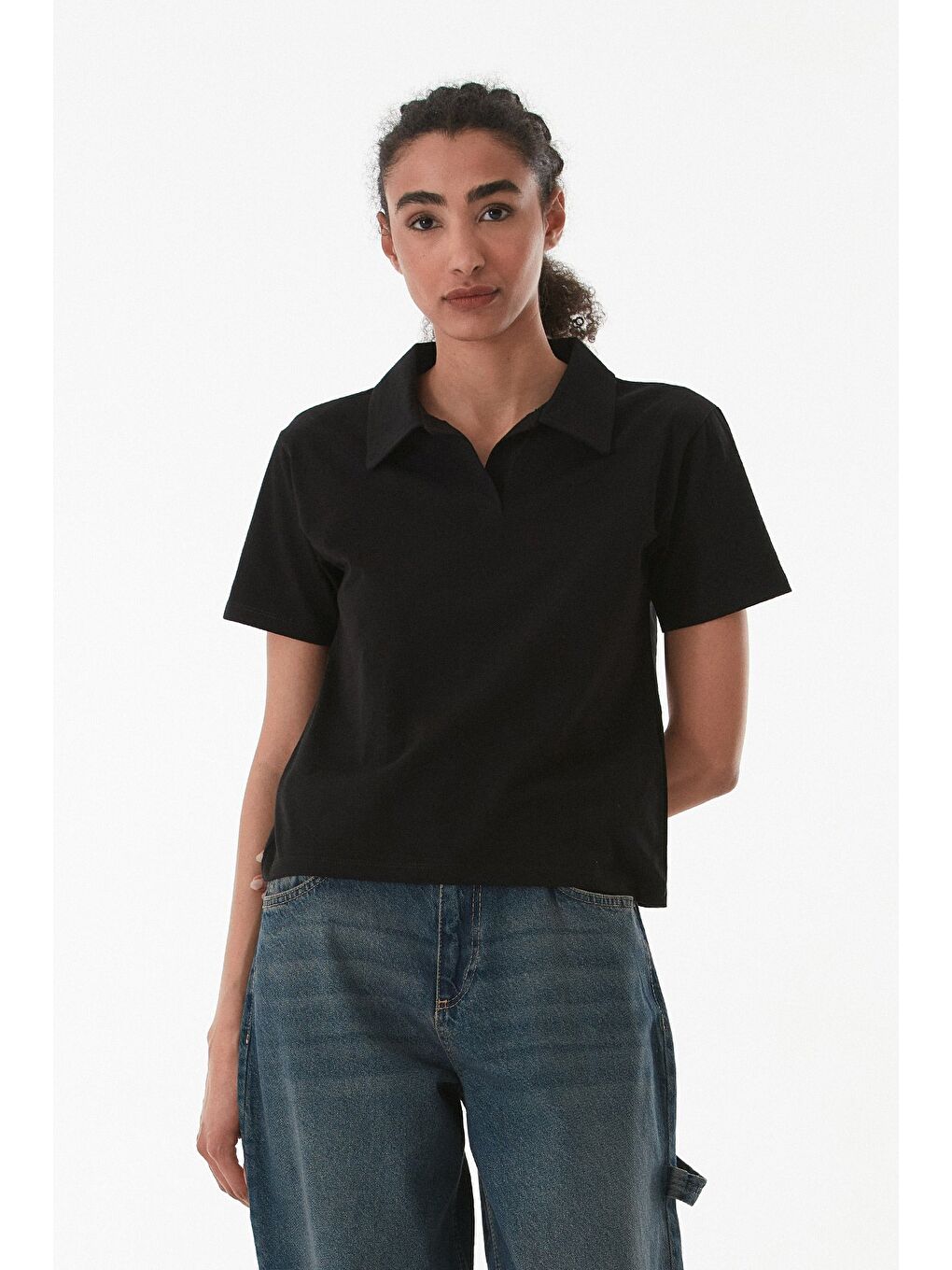 Siyah Basic Polo Yaka Tişört-1