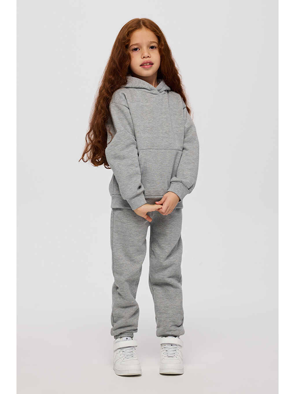 Kız Çocuk Simli Kapüşonlu Sweatshirt Gri-1