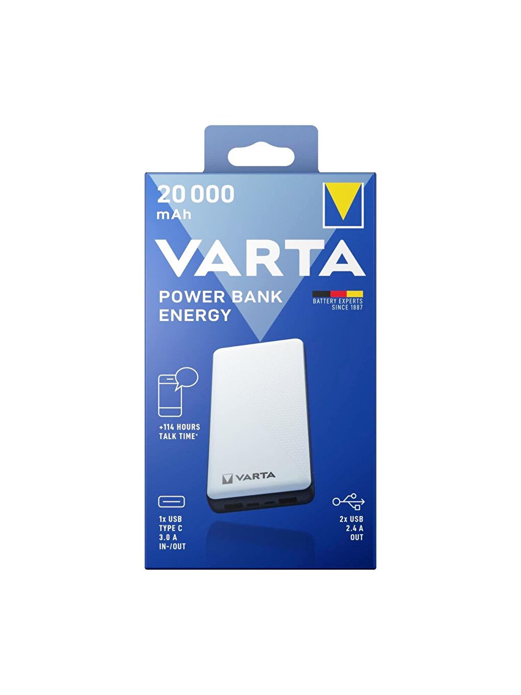 Varta Beyaz Power Bank Energy 20000 mAh Taşınabilir Şarj Cihazı