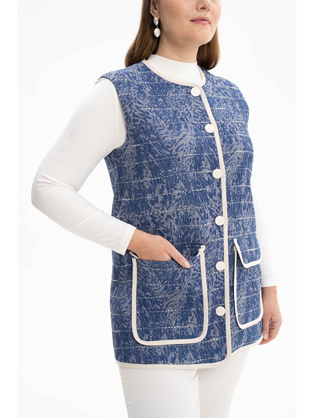 Mavi Grogren Detaylı Yelek-1