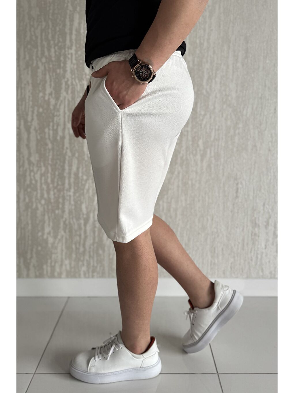 Ekru Çimalı Erkek Şort-1
