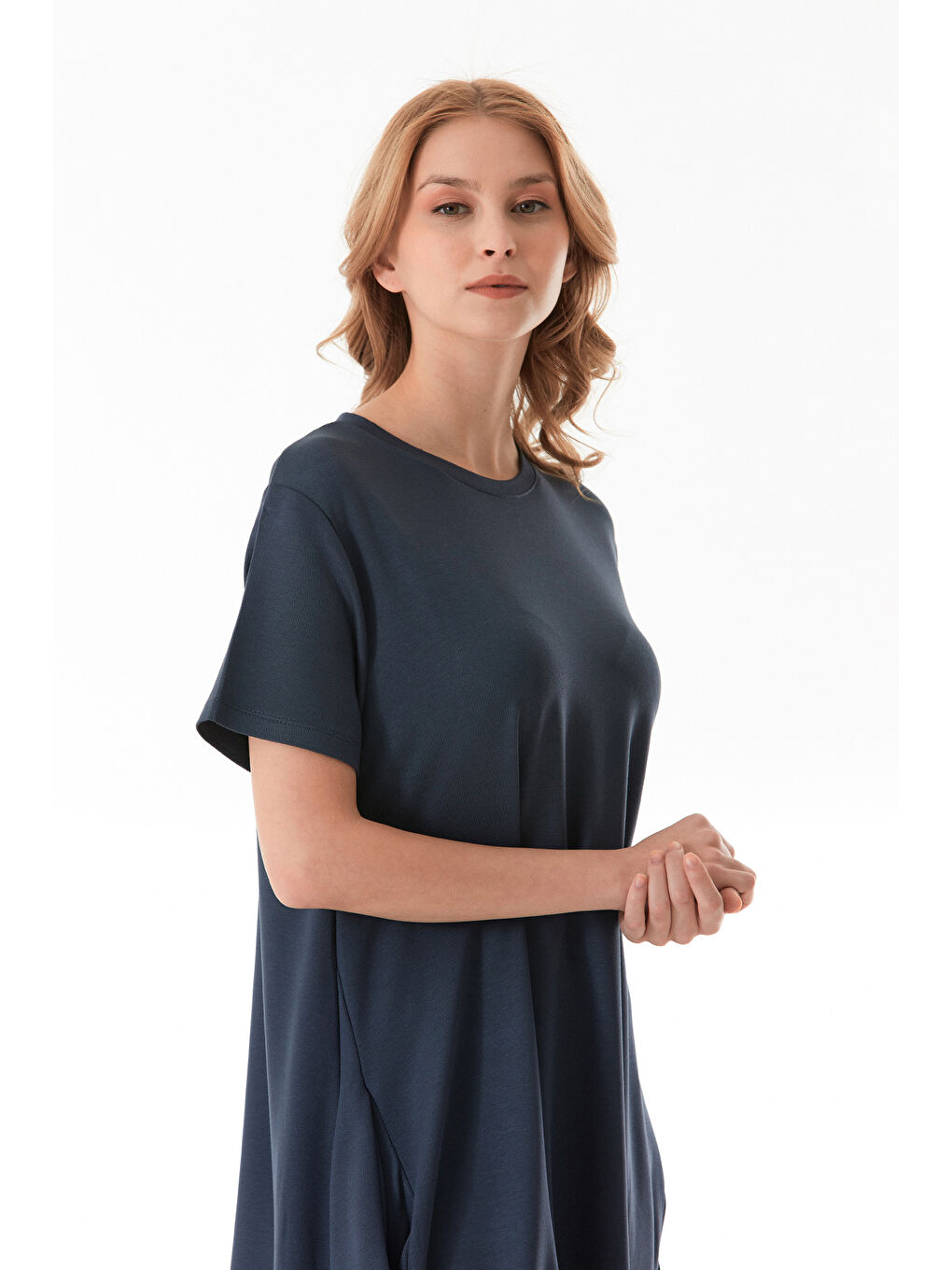 Gri Basic Elastanlı Cepli Bisiklet Yaka Elbise-3