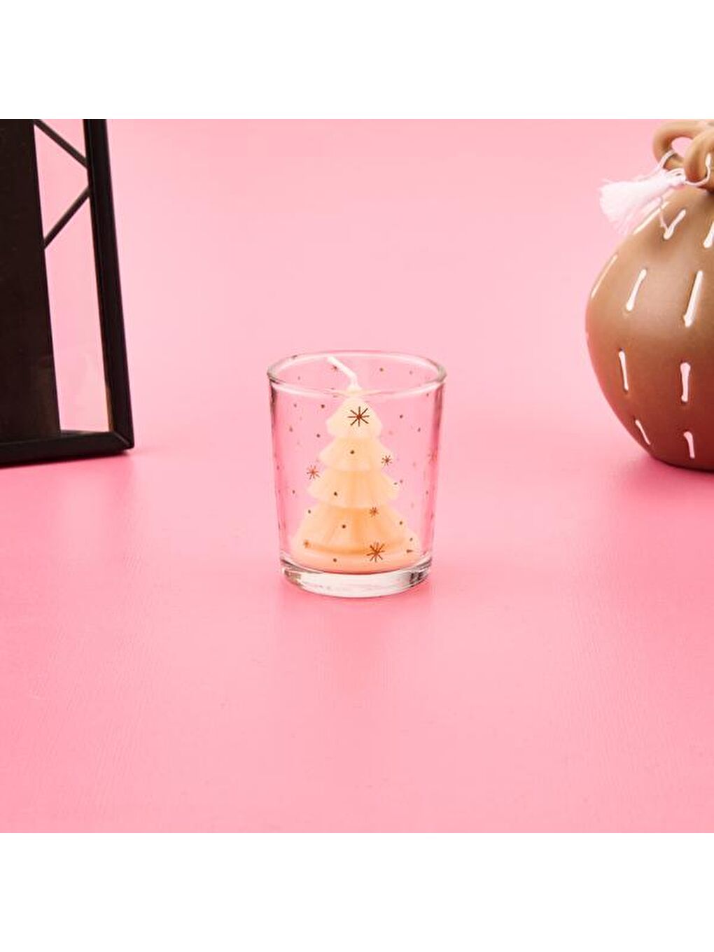 Çam Ağacı Desenli Mumluk - Sarı -5,5x5,5x6,5 cm