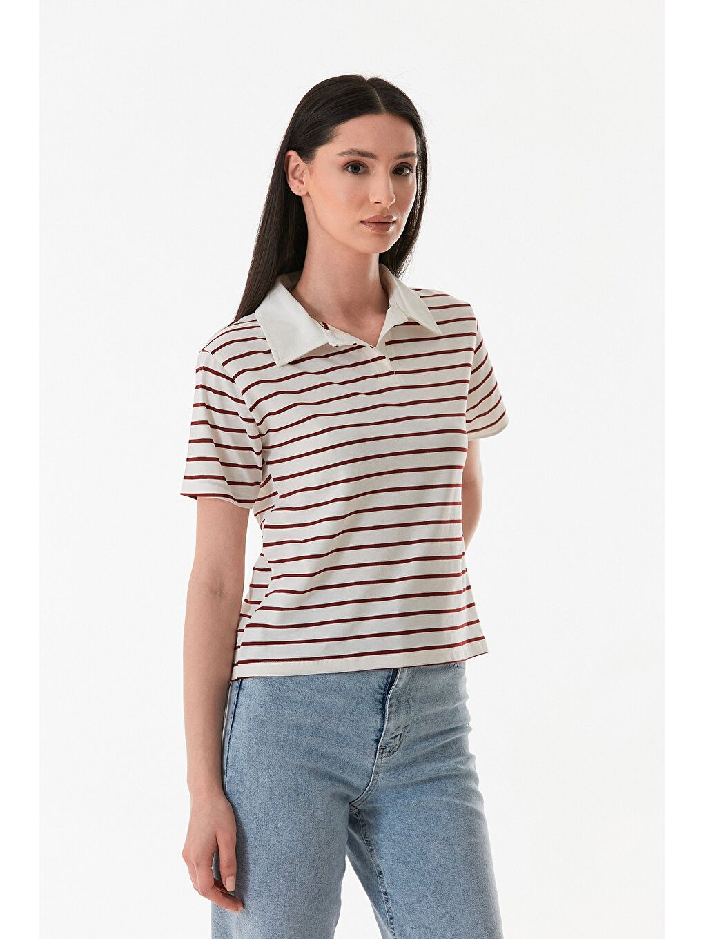 Bordo Çizgili Polo Yaka Tişört