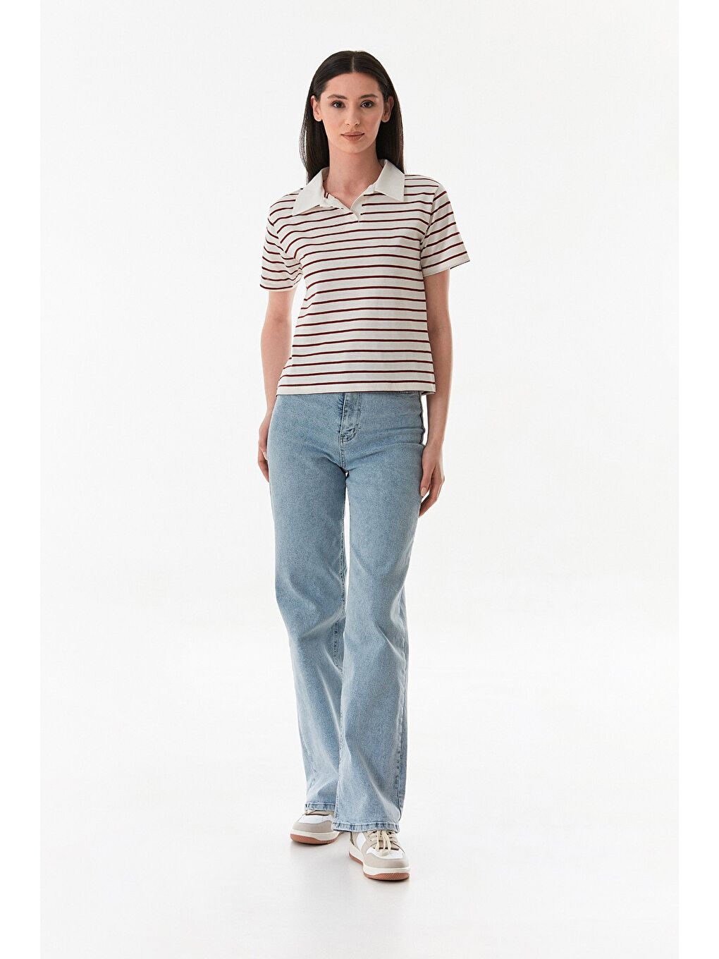 Bordo Çizgili Polo Yaka Tişört-1