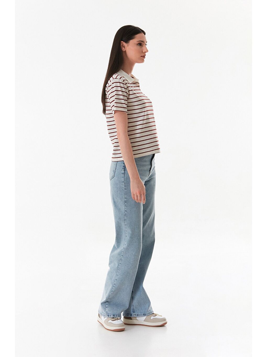 Bordo Çizgili Polo Yaka Tişört-2