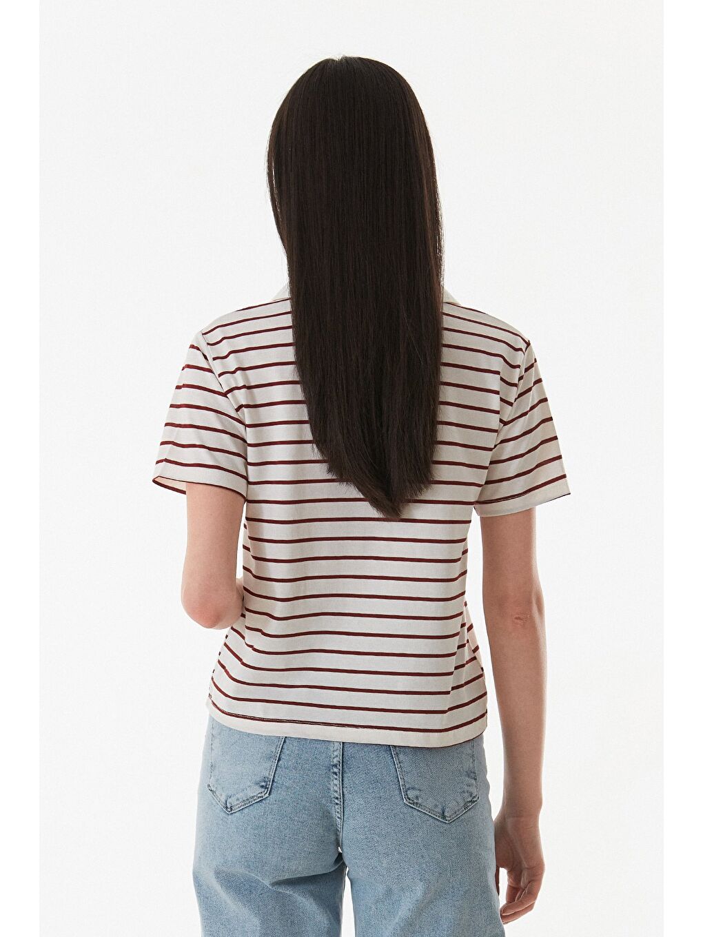Bordo Çizgili Polo Yaka Tişört-3
