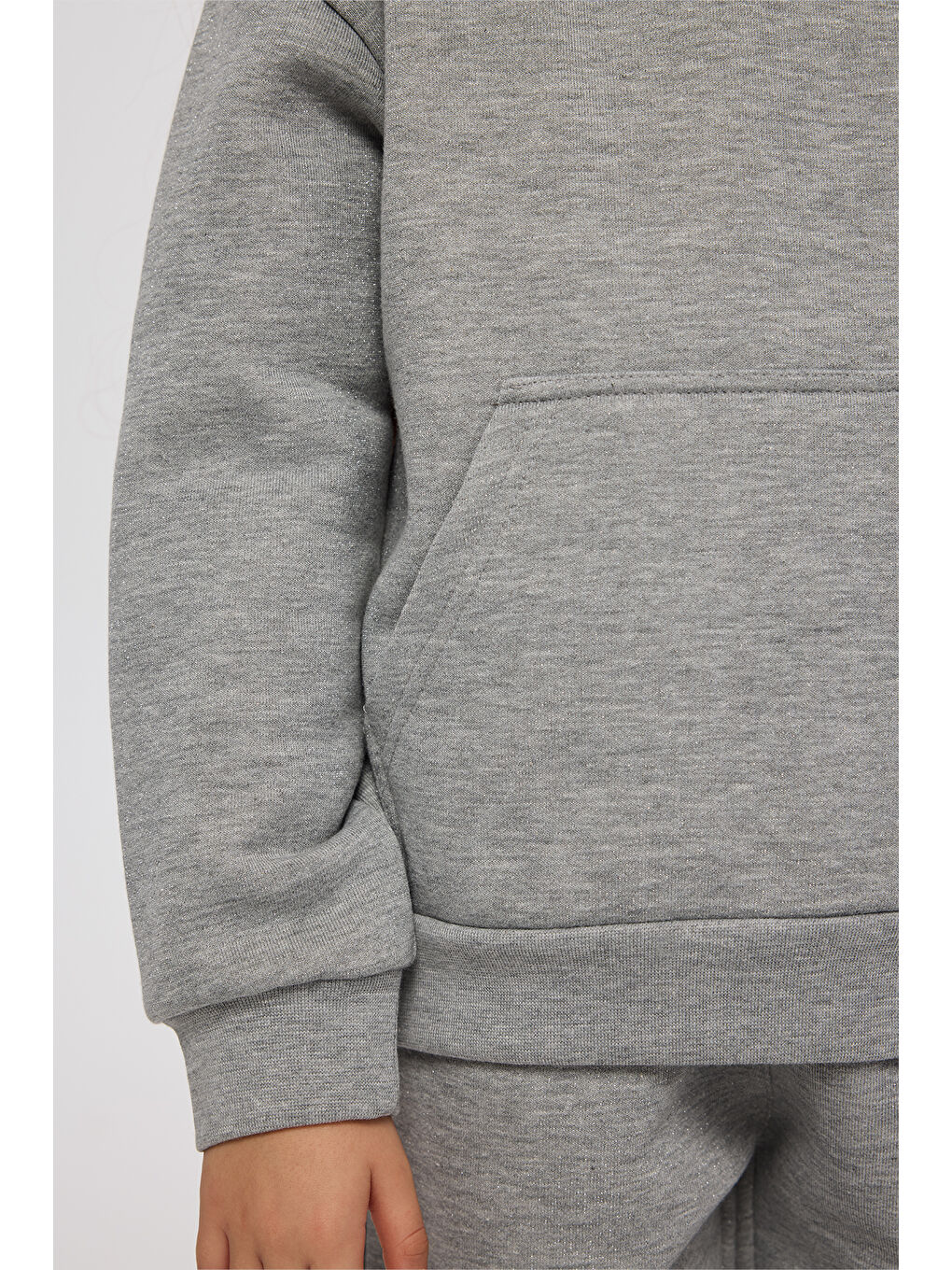 Kız Çocuk Simli Kapüşonlu Sweatshirt Gri-6