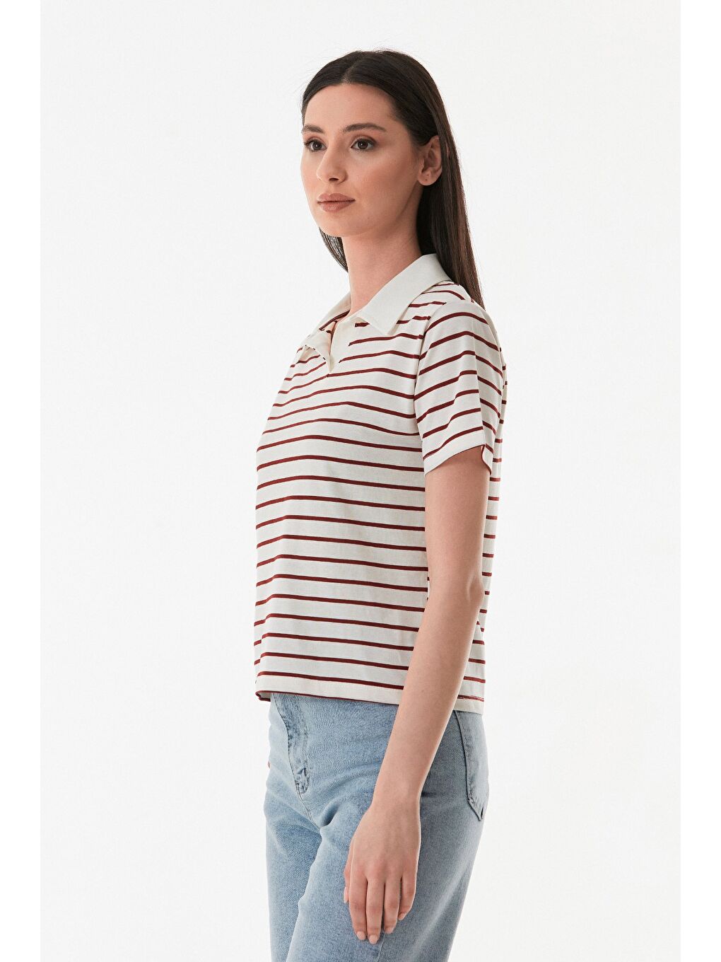 Bordo Çizgili Polo Yaka Tişört-4