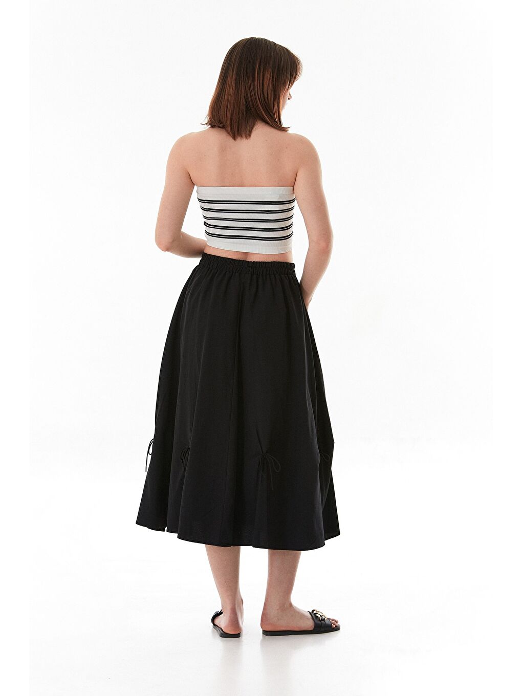 Siyah Beli Lastikli Kurdeleli Terikoton Kumaş Etek-2