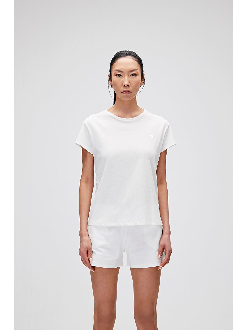 Violet O-Neck Tişört Off-White Beyaz Basic Kadın Tişört