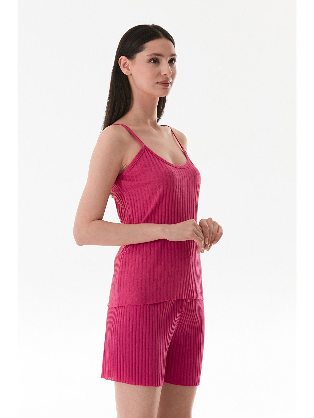 Fuşya Fitilli İp Askılı Şortlu Takım-2